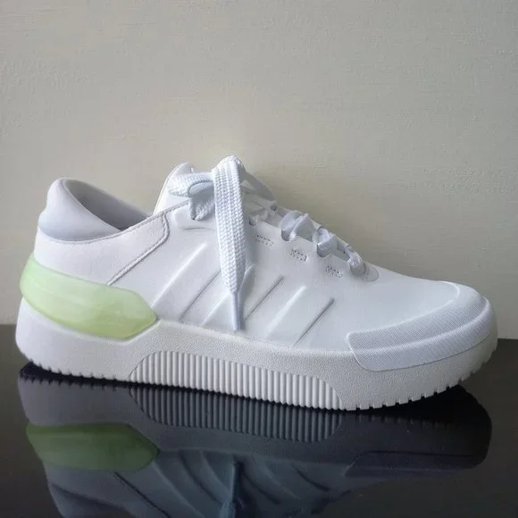 adidas gazelle silver green womens Women's Bring The Good Vibes Ivory Faux Leather Lace-Up Sneakers | Size: 5